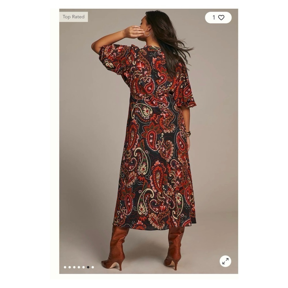 KACHEL x Anthropologie Paisley Puff Sleeve Midi Dress XS NWT Fall Boho - Picture 10 of 15